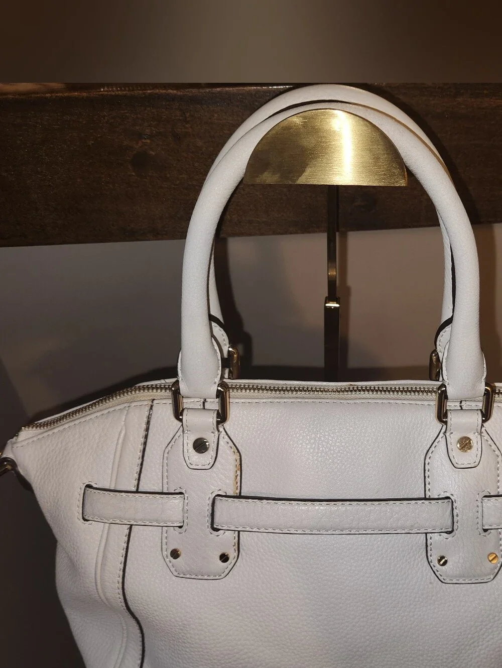 Michael Kors White Pebbled Leather Satchel with Gold Hardware